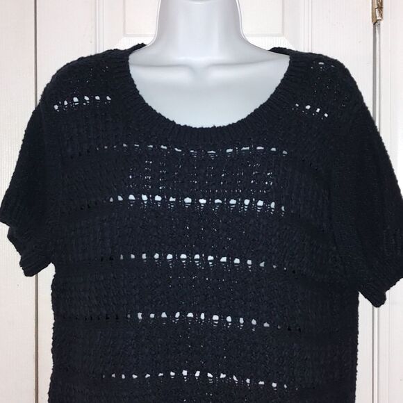 Ann Taylor Navy short sleeve cable knit sweater  Sz XL - Picture 3 of 5